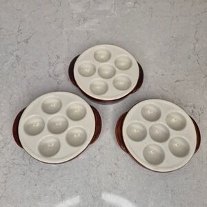 Hall China Escargot Dish 1154 6 Well Set Of 3 Brown White
